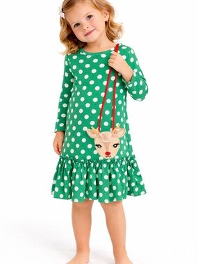 Rare Editions • NWT Girls Green Polka Dot Ruffle Hem Dress